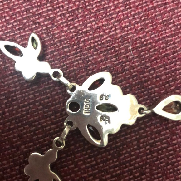 STERLING SILVER NECKLACE gemstone dangling Chandelier Pendant jeweled necklace - Picture 8 of 11